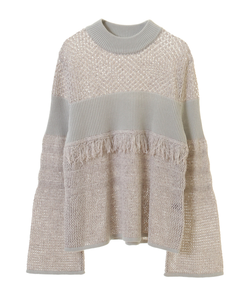 alcali(アルカリ)の「すかし編みフレアースリーブトップス(ニット/セーター・レディース・ブラック/ライトグレー・FREE)」の8枚目の写真