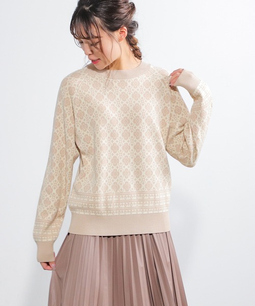 Honeys（ハニーズ）の「花柄ジャカード編ニット（ニット/セーター・レディース・ブルー系その他/ピンク系その他/ベージュ系その他・L/S/M）」の2枚目の写真