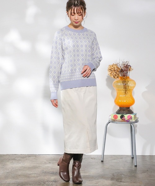 Honeys（ハニーズ）の「花柄ジャカード編ニット（ニット/セーター・レディース・ブルー系その他/ピンク系その他/ベージュ系その他・L/S/M）」の16枚目の写真