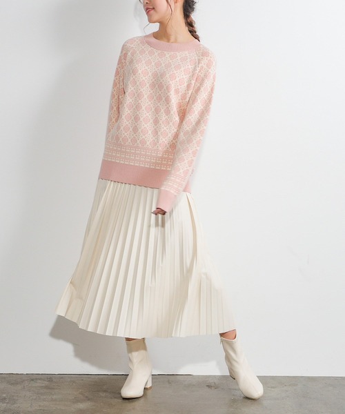 Honeys（ハニーズ）の「花柄ジャカード編ニット（ニット/セーター・レディース・ブルー系その他/ピンク系その他/ベージュ系その他・L/S/M）」の12枚目の写真