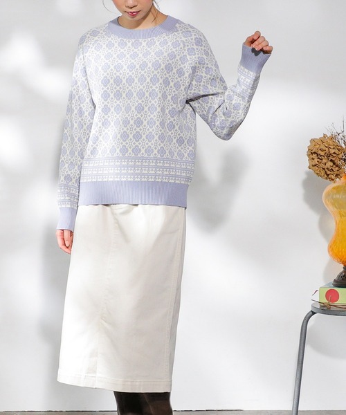 Honeys（ハニーズ）の「花柄ジャカード編ニット（ニット/セーター・レディース・ブルー系その他/ピンク系その他/ベージュ系その他・L/S/M）」の11枚目の写真