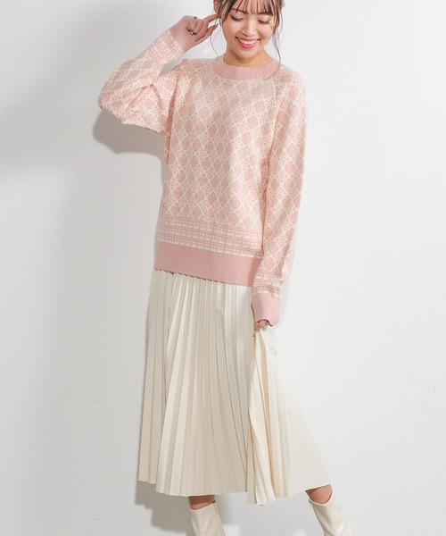 Honeys（ハニーズ）の「花柄ジャカード編ニット（ニット/セーター・レディース・ブルー系その他/ピンク系その他/ベージュ系その他・L/S/M）」の7枚目の写真