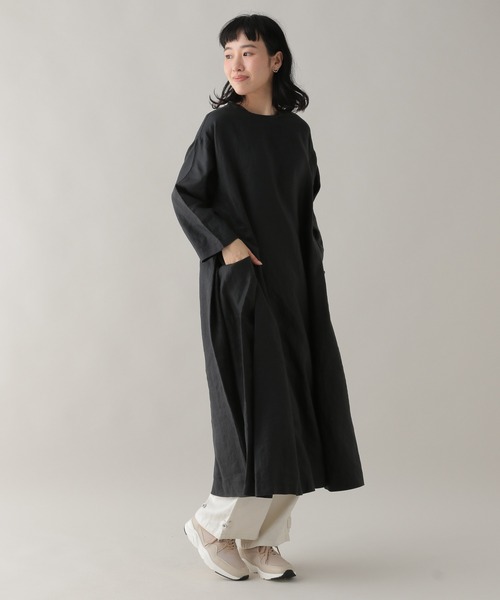 studio CLIP（スタディオクリップ）の「《Natural by studio CLIP》リネンサイドタックワンピース（ワンピース・レディース・ベージュ/ボルドー/スモーク・FREE）」の3枚目の写真