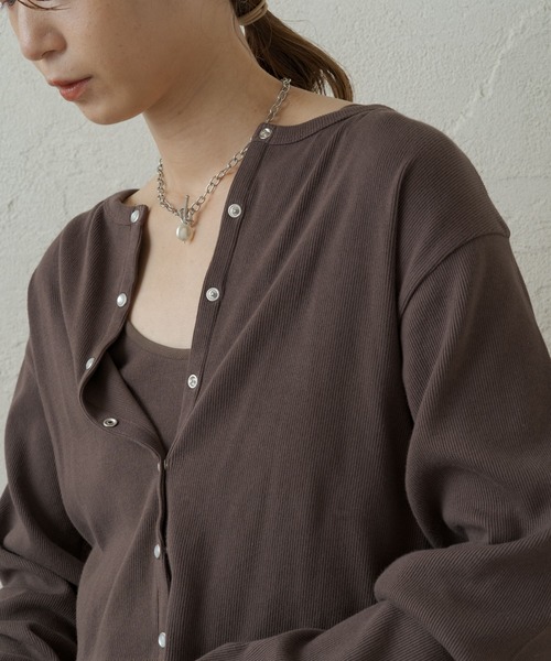 Kastane（カスタネ）の「テレコカットリブチビカーディガン（カーディガン/ボレロ・レディース・スカイブルー/ブラック/ブラウン/アイボリー/グリーン・FREE）」の3枚目の写真