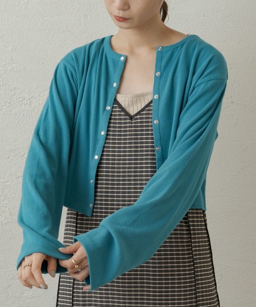 Kastane（カスタネ）の「テレコカットリブチビカーディガン（カーディガン/ボレロ・レディース・スカイブルー/ブラック/ブラウン/アイボリー/グリーン・FREE）」の5枚目の写真