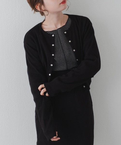 Kastane（カスタネ）の「テレコカットリブチビカーディガン（カーディガン/ボレロ・レディース・スカイブルー/ブラック/ブラウン/アイボリー/グリーン・FREE）」の2枚目の写真