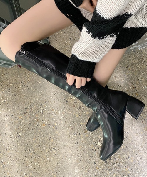 HALEY PESCA（ヘーリーペスカ）の「HALEY PESCA/PUレザー スクエアトゥ ロングブーツ（ブーツ・レディース・ホワイト/ブラック/ブラウン・36/38）」の10枚目の写真