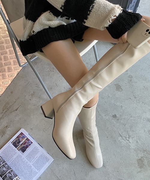 HALEY PESCA（ヘーリーペスカ）の「HALEY PESCA/PUレザー スクエアトゥ ロングブーツ（ブーツ・レディース・ホワイト/ブラック/ブラウン・36/38）」の5枚目の写真