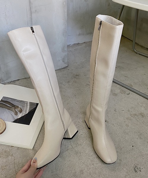 HALEY PESCA（ヘーリーペスカ）の「HALEY PESCA/PUレザー スクエアトゥ ロングブーツ（ブーツ・レディース・ホワイト/ブラック/ブラウン・36/38）」の7枚目の写真