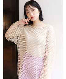 メッシュオーバートップス×リブトップスSET