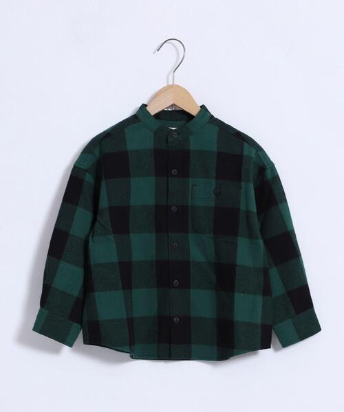 coen（コーエン）の「【coen キッズ】ネルチェックバンドカラーシャツ（シャツ/ブラウス・キッズ・ダークグリーン/レッド・100/110/120/130）」の2枚目の写真
