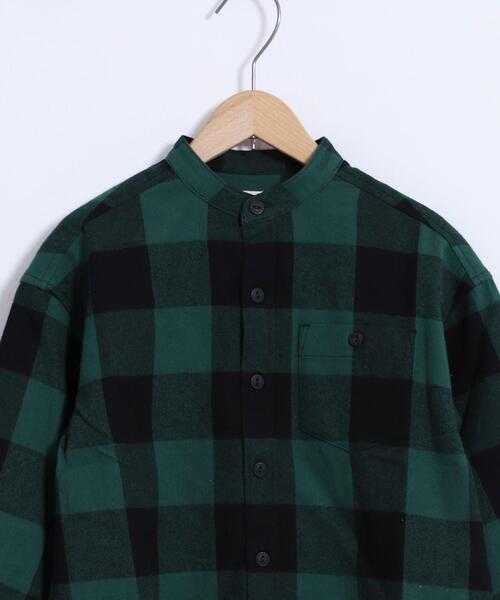 coen（コーエン）の「【coen キッズ】ネルチェックバンドカラーシャツ（シャツ/ブラウス・キッズ・ダークグリーン/レッド・100/110/120/130）」の3枚目の写真