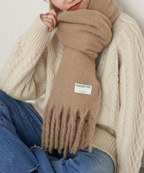 CIAOPANIC TYPY（チャオパニックティピー）の「太フリンジストール（マフラー・レディース・チャコールグレー/ベージュ/ブラウン/オレンジ/アイボリー・ONE SIZE）」の4枚目の写真