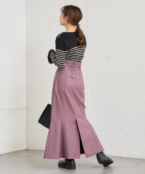 natural couture（ナチュラルクチュール）の「【WEB限定カラー有り】合皮&ビッグチェックハイウエストマーメイドスカートSサイズ（スカート・レディース・ベージュ系/パープル/モカ/ブラウン系・SMALL）」の14枚目の写真