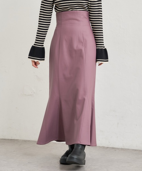 natural couture（ナチュラルクチュール）の「【WEB限定カラー有り】合皮&ビッグチェックハイウエストマーメイドスカートSサイズ（スカート・レディース・ベージュ系/パープル/モカ/ブラウン系・SMALL）」の16枚目の写真