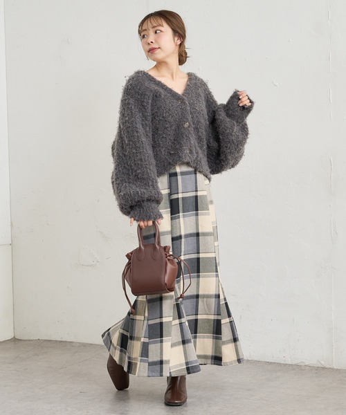 natural couture（ナチュラルクチュール）の「【WEB限定カラー有り】合皮&ビッグチェックハイウエストマーメイドスカートSサイズ（スカート・レディース・ベージュ系/パープル/モカ/ブラウン系・SMALL）」の11枚目の写真