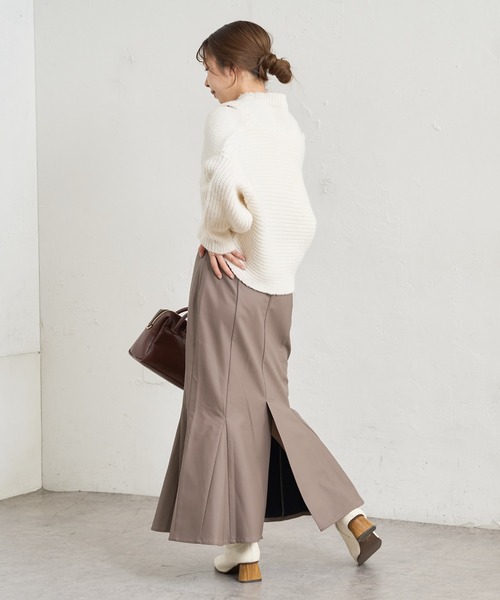 natural couture（ナチュラルクチュール）の「【WEB限定カラー有り】合皮&ビッグチェックハイウエストマーメイドスカートSサイズ（スカート・レディース・ベージュ系/パープル/モカ/ブラウン系・SMALL）」の7枚目の写真