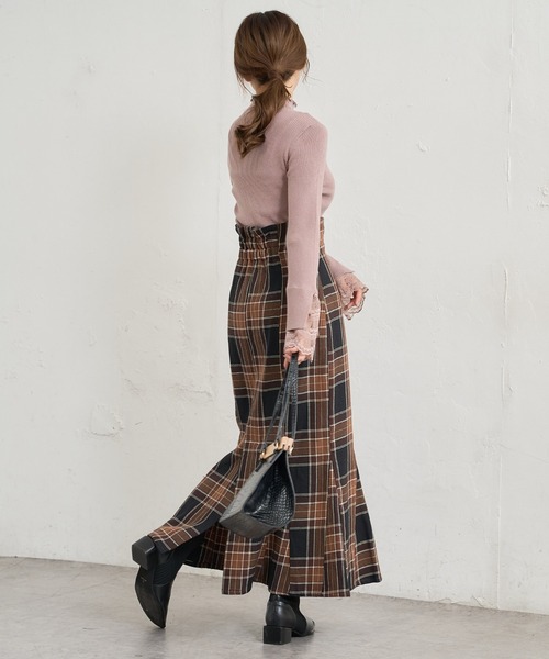 natural couture（ナチュラルクチュール）の「【WEB限定カラー有り】合皮&ビッグチェックハイウエストマーメイドスカートSサイズ（スカート・レディース・ベージュ系/パープル/モカ/ブラウン系・SMALL）」の10枚目の写真