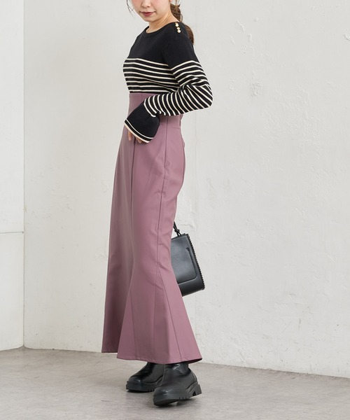 natural couture（ナチュラルクチュール）の「【WEB限定カラー有り】合皮&ビッグチェックハイウエストマーメイドスカートSサイズ（スカート・レディース・ベージュ系/パープル/モカ/ブラウン系・SMALL）」の15枚目の写真