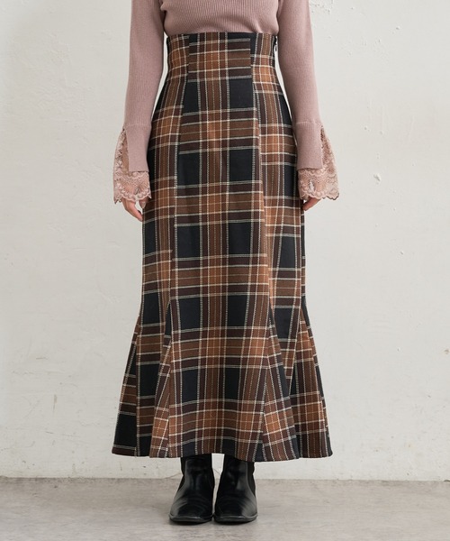 natural couture（ナチュラルクチュール）の「【WEB限定カラー有り】合皮&ビッグチェックハイウエストマーメイドスカートSサイズ（スカート・レディース・ベージュ系/パープル/モカ/ブラウン系・SMALL）」の17枚目の写真