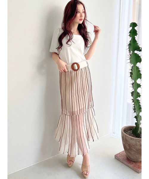 RESEXXY(リゼクシー)の「シースルーストライプマーメイドニットスカート【セットアップ着用可能】(スカート・レディース・ブラック/アイボリー/ラベンダー・FREE)」の5枚目の写真