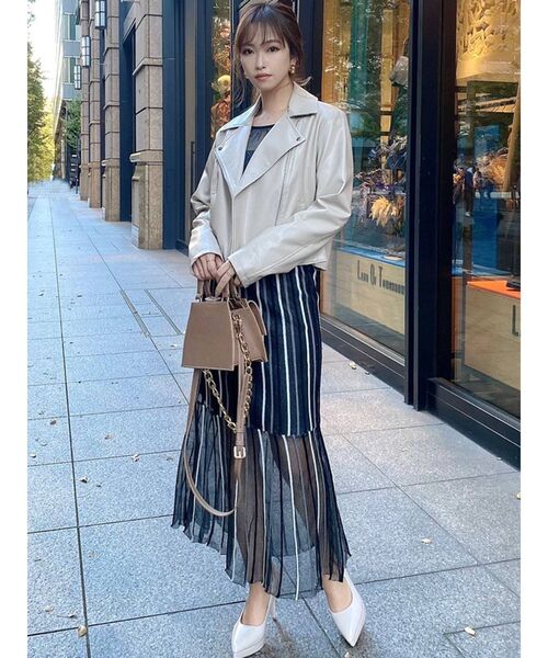 RESEXXY(リゼクシー)の「シースルーストライプマーメイドニットスカート【セットアップ着用可能】(スカート・レディース・ブラック/アイボリー/ラベンダー・FREE)」の14枚目の写真