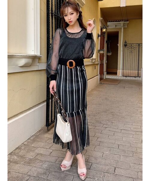 RESEXXY(リゼクシー)の「シースルーストライプマーメイドニットスカート【セットアップ着用可能】(スカート・レディース・ブラック/アイボリー/ラベンダー・FREE)」の20枚目の写真