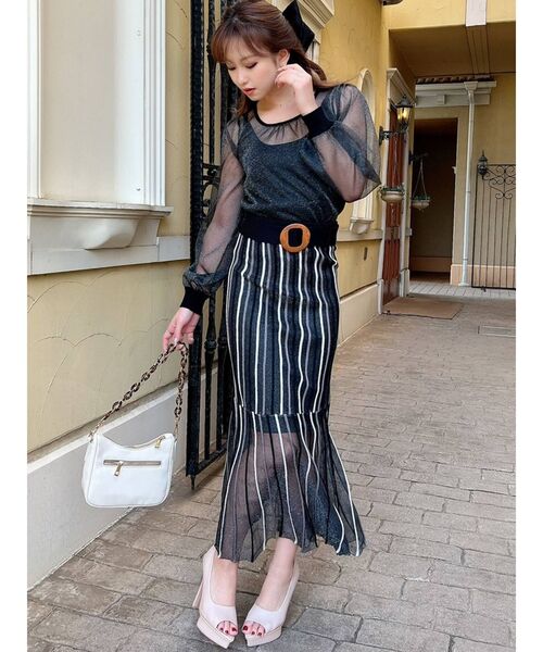 RESEXXY(リゼクシー)の「シースルーストライプマーメイドニットスカート【セットアップ着用可能】(スカート・レディース・ブラック/アイボリー/ラベンダー・FREE)」の21枚目の写真