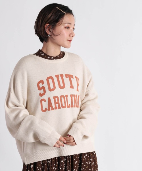 cepo（セポ）の「カレッジロゴプリントニット（ニット/セーター・レディース・グレー/グリーン/ブルー/オフホワイト・M）」の2枚目の写真