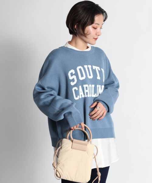 cepo（セポ）の「カレッジロゴプリントニット（ニット/セーター・レディース・グレー/グリーン/ブルー/オフホワイト・M）」の4枚目の写真