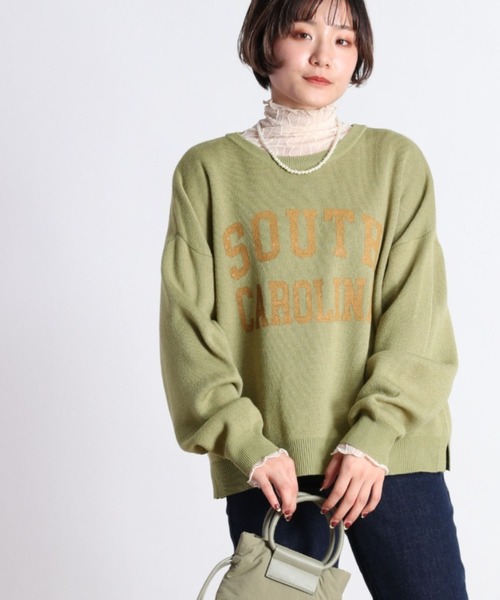 cepo（セポ）の「カレッジロゴプリントニット（ニット/セーター・レディース・グレー/グリーン/ブルー/オフホワイト・M）」の3枚目の写真