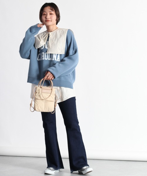 cepo（セポ）の「カレッジロゴプリントニット（ニット/セーター・レディース・グレー/グリーン/ブルー/オフホワイト・M）」の16枚目の写真