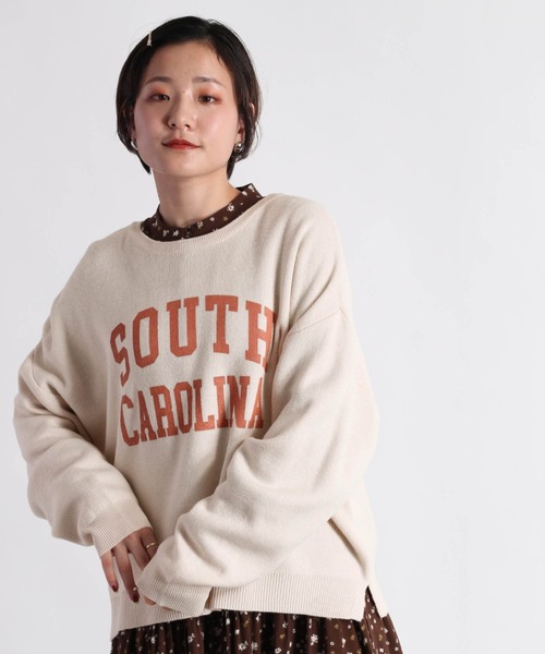 cepo（セポ）の「カレッジロゴプリントニット（ニット/セーター・レディース・グレー/グリーン/ブルー/オフホワイト・M）」の5枚目の写真