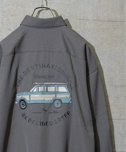 JOHN'S CLOSET（ジョンズクローゼット）の「【a】ナチュラルストレッチポリエステル バック刺繍BOWLING/DRIVINGシャツ　長袖（シャツ/ブラウス・メンズ・グレイッシュベージュ/ホワイト系その他/ベージュ系その他/ホワイト/ブラック/グリーン系その他/ブラック系その他/その他2/その他1/ブルー系その他/グリーン/ブルー・LARGE/MEDIUM）」の6枚目の写真