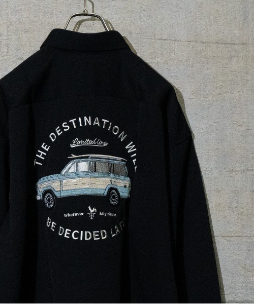 JOHN'S CLOSET（ジョンズクローゼット）の「【a】ナチュラルストレッチポリエステル バック刺繍BOWLING/DRIVINGシャツ　長袖（シャツ/ブラウス・メンズ・グレイッシュベージュ/ホワイト系その他/ベージュ系その他/ホワイト/ブラック/グリーン系その他/ブラック系その他/その他2/その他1/ブルー系その他/グリーン/ブルー・LARGE/MEDIUM）」の4枚目の写真