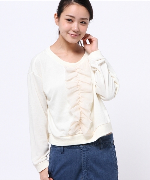 OUTLET(アウトレット)の「【mystic】フロントチュールプルオーバー(Tシャツ/カットソー・レディース・グレー/ブラック/アイボリー/ネイビー・FREE)」の3枚目の写真