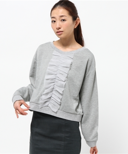 OUTLET(アウトレット)の「【mystic】フロントチュールプルオーバー(Tシャツ/カットソー・レディース・グレー/ブラック/アイボリー/ネイビー・FREE)」の1枚目の写真