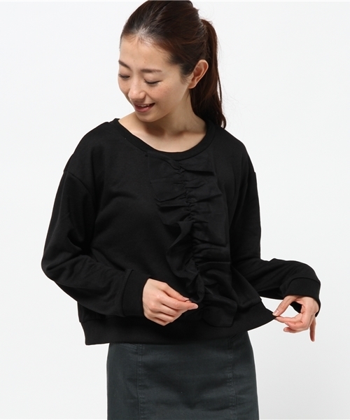 OUTLET(アウトレット)の「【mystic】フロントチュールプルオーバー(Tシャツ/カットソー・レディース・グレー/ブラック/アイボリー/ネイビー・FREE)」の2枚目の写真