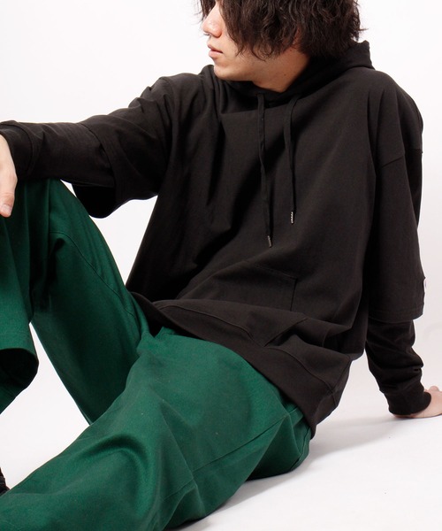 JEMORGAN（ジェーイーモーガン）の「JEMORGAN 天竺袖ワッペン付き半袖ビッグＴパーカー（パーカー・メンズ・オフホワイト/ブラック/ピンク/ベージュ/ネイビー/ライトグレー/グリーン/シルバーグレー/サーモンピンク/ベージュ系その他/カーキ・L/XL/M）」の3枚目の写真