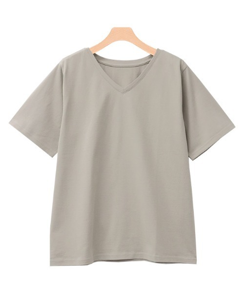 Pierrot(ピエロ)の「シルケットコットンTシャツ Vネック(Tシャツ/カットソー・レディース・オフホワイト/ブラック/グレイッシュベージュ/ネイビー/ピンク・S/M/L)」の4枚目の写真