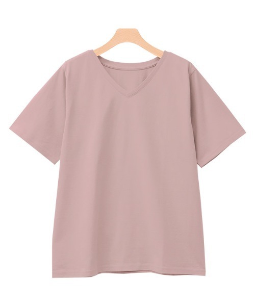 Pierrot(ピエロ)の「シルケットコットンTシャツ Vネック(Tシャツ/カットソー・レディース・オフホワイト/ブラック/グレイッシュベージュ/ネイビー/ピンク・S/M/L)」の13枚目の写真