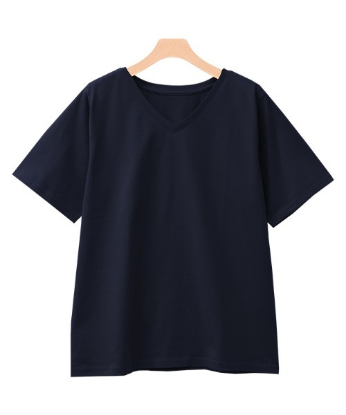 Pierrot(ピエロ)の「シルケットコットンTシャツ Vネック(Tシャツ/カットソー・レディース・オフホワイト/ブラック/グレイッシュベージュ/ネイビー/ピンク・S/M/L)」の21枚目の写真