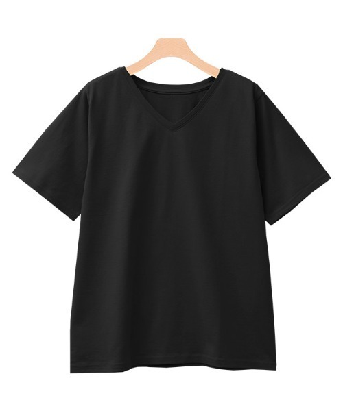 Pierrot(ピエロ)の「シルケットコットンTシャツ Vネック(Tシャツ/カットソー・レディース・オフホワイト/ブラック/グレイッシュベージュ/ネイビー/ピンク・S/M/L)」の22枚目の写真