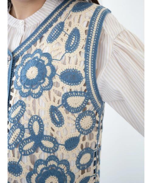 Green　Parks（グリーンパークス）の「フラワー刺繍ニットベスト（ベスト・レディース・ブラック/サックスブルー・FREE）」の16枚目の写真