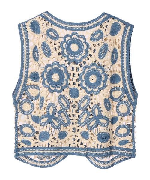 Green　Parks（グリーンパークス）の「フラワー刺繍ニットベスト（ベスト・レディース・ブラック/サックスブルー・FREE）」の19枚目の写真