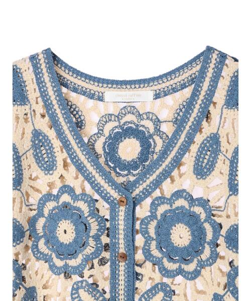 Green　Parks（グリーンパークス）の「フラワー刺繍ニットベスト（ベスト・レディース・ブラック/サックスブルー・FREE）」の20枚目の写真
