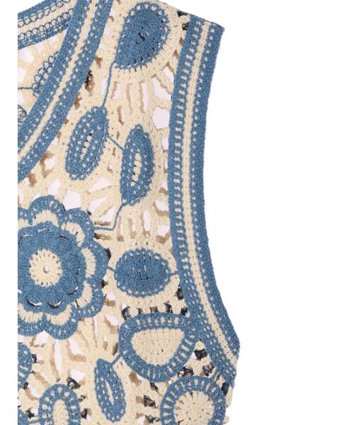 Green　Parks（グリーンパークス）の「フラワー刺繍ニットベスト（ベスト・レディース・ブラック/サックスブルー・FREE）」の21枚目の写真