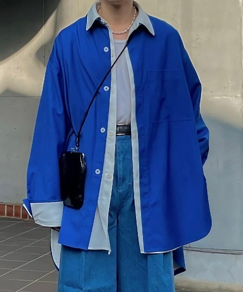 renya made in INTER FACTORY(レンヤメイドインインターファクトリー)の「ファッションインフルエンサー renya - oversize backtack shirt/オーバーサイズバックタックシャツ made in INTER FACTORY(シャツ/ブラウス・メンズ・ホワイト/オレンジ/ブルー・SMALL/MEDIUM)」の2枚目の写真