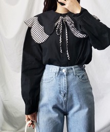 me+em select（ミームセレクト）の「【  無地／チェック  】２WAYビッグカラーシャツブラウス（取り外しできるつけ衿セット）（シャツ/ブラウス）」