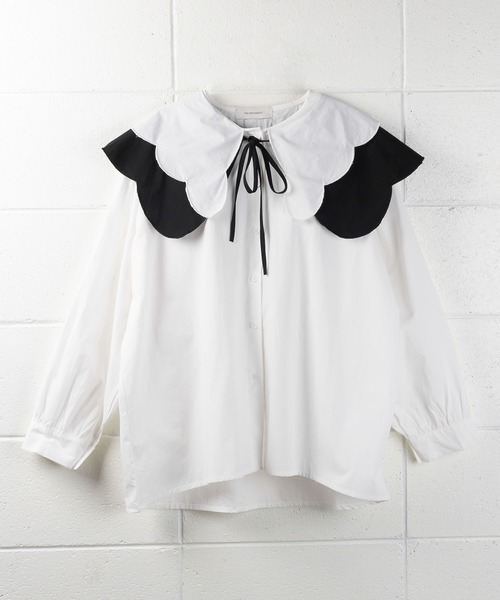 me+em select(ミームセレクト)の「【 無地/チェック 】2WAYビッグカラーシャツブラウス(取り外しできるつけ衿セット)(シャツ/ブラウス・レディース・ホワイト/ブラック/ブラック系・FREE)」の19枚目の写真